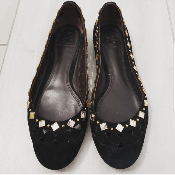 Tory Burch Shoes - 🍉 Tory Burch Black Studded Suede Leather Flats